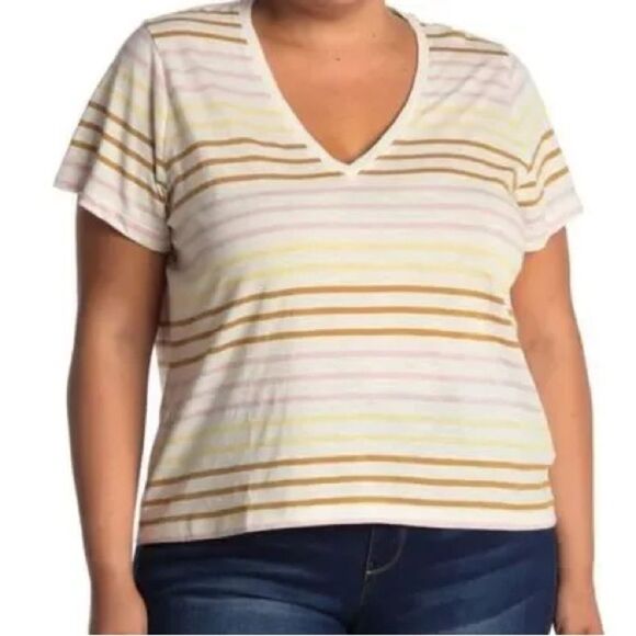 Madewell Tops - MADEWELL Women’s Organic Cotton Blend Striped V-Neck Tee Size 3X